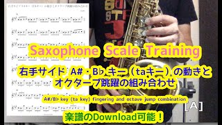 右手サイド A#・B♭キー（taキー）の動きとオクターブ跳躍の組み合わせ《サックス運指練習》