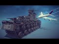 Satisfying Destruction Madness! Land Battleship vs Airbus A380 + Cluster Bomb Strikes | Besiege