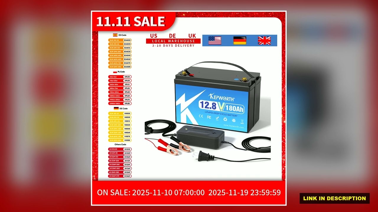KEPWORTH New 12V 180Ah LiFePO4 Battery Build in 100A BMS Perfect Replacement for Lead Acid for