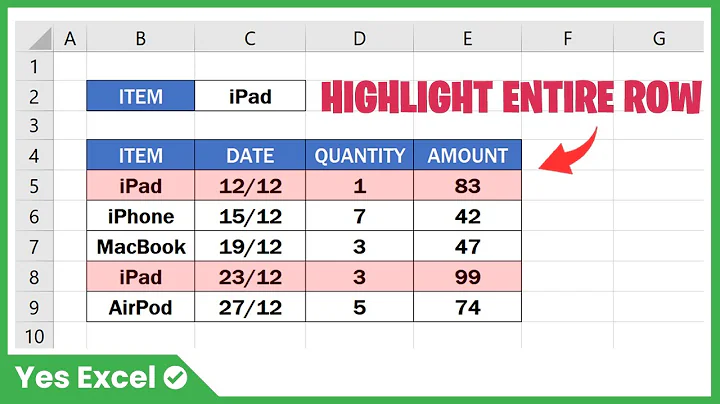 Highlight Entire Row with Conditional Formatting in Excel