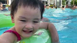 baby goes swimming