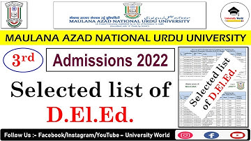 Manuu D.El.Ed (3rd Selected Candidate List) 2022 || D.El.Ed Admission List 2022 || @UniversityWorld