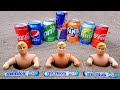 Experiment !! Stretch Armstrong VS Cola, Monster, Fanta, Sprite, Pepsi and Mentos Toilet