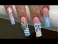 Long Sweater Nail French Snowflake Bow Charm Acrylic Nails