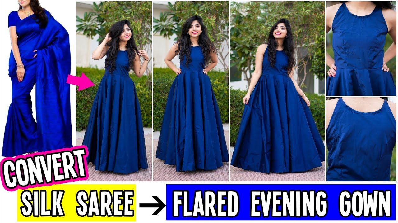 DIY : Convert Old Net SAREE/Fabric Into Ruffle Dress / Long Gown Dress -  YouTube | Long gown dress, Diy dress, Diy gown