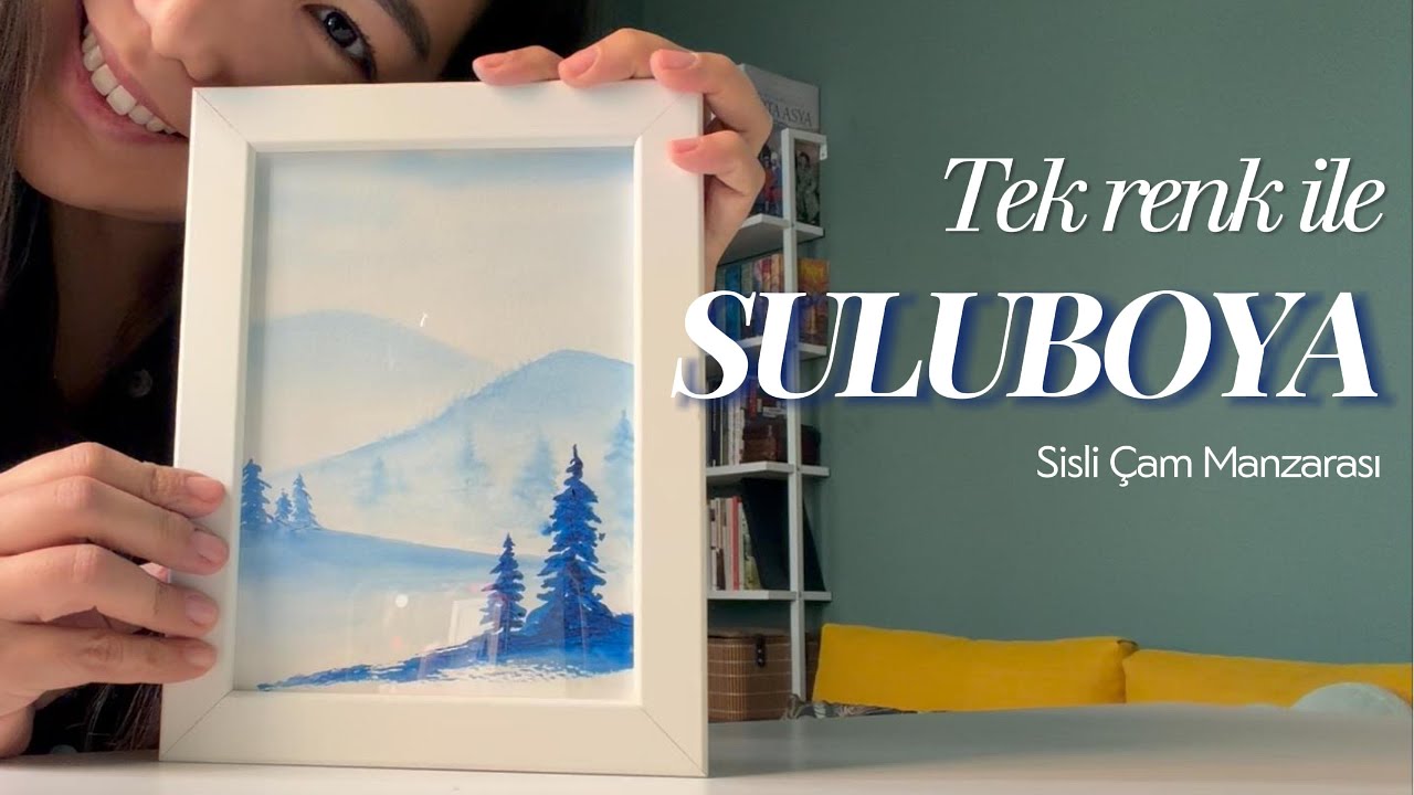 Tek Renk ile Suluboya Sisli Çam Manzarası