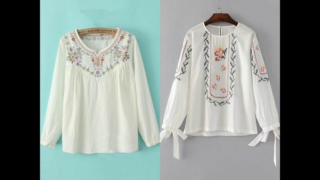 Latest & comfortable embroidery White tops design ideas for girls & women 