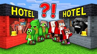 Mikey Family vs JJ Family Monster Hotel Battle in Minecraft (Maizen)