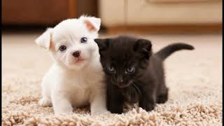 A White Dog And A Black Cat