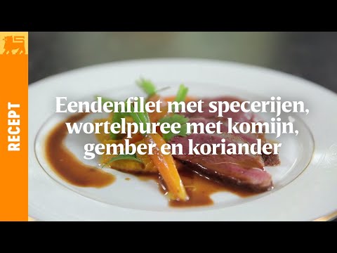 Eendenfilet met specerijen, wortelpuree met komijn, gember en koriander