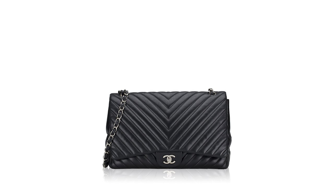 Chanel Lambskin Chevron Maxi Classic Single Flap Bag Black 