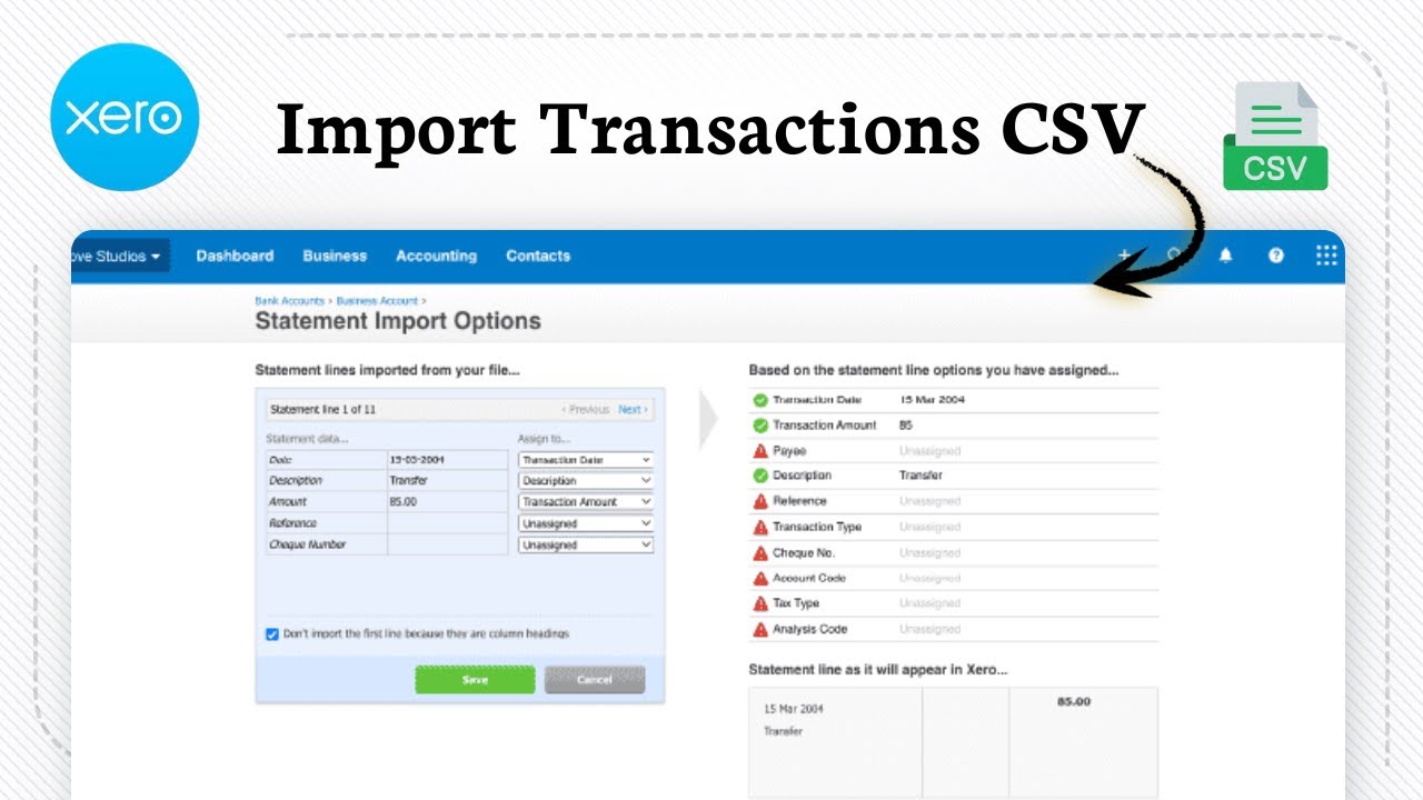 How to import a CSV file with transactions into Xero - YouTube