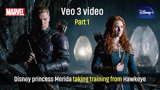 Disney princess Merida taking training from Hawkeye | marvel universe | Disney Princess | Veo 3 screenshot 5