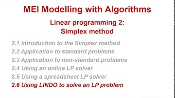 MEI Modelling with Algorithms: Linear programming 2-6