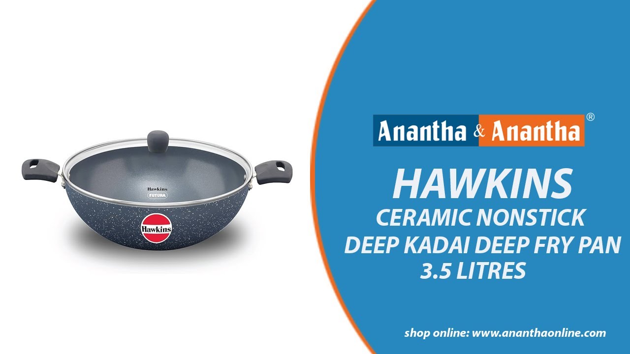 Hawkins Ceramic Nonstick 3 5 Litre Deep Kadai Induction Deep Fry Pan with Glass Lid |Induction + Gas