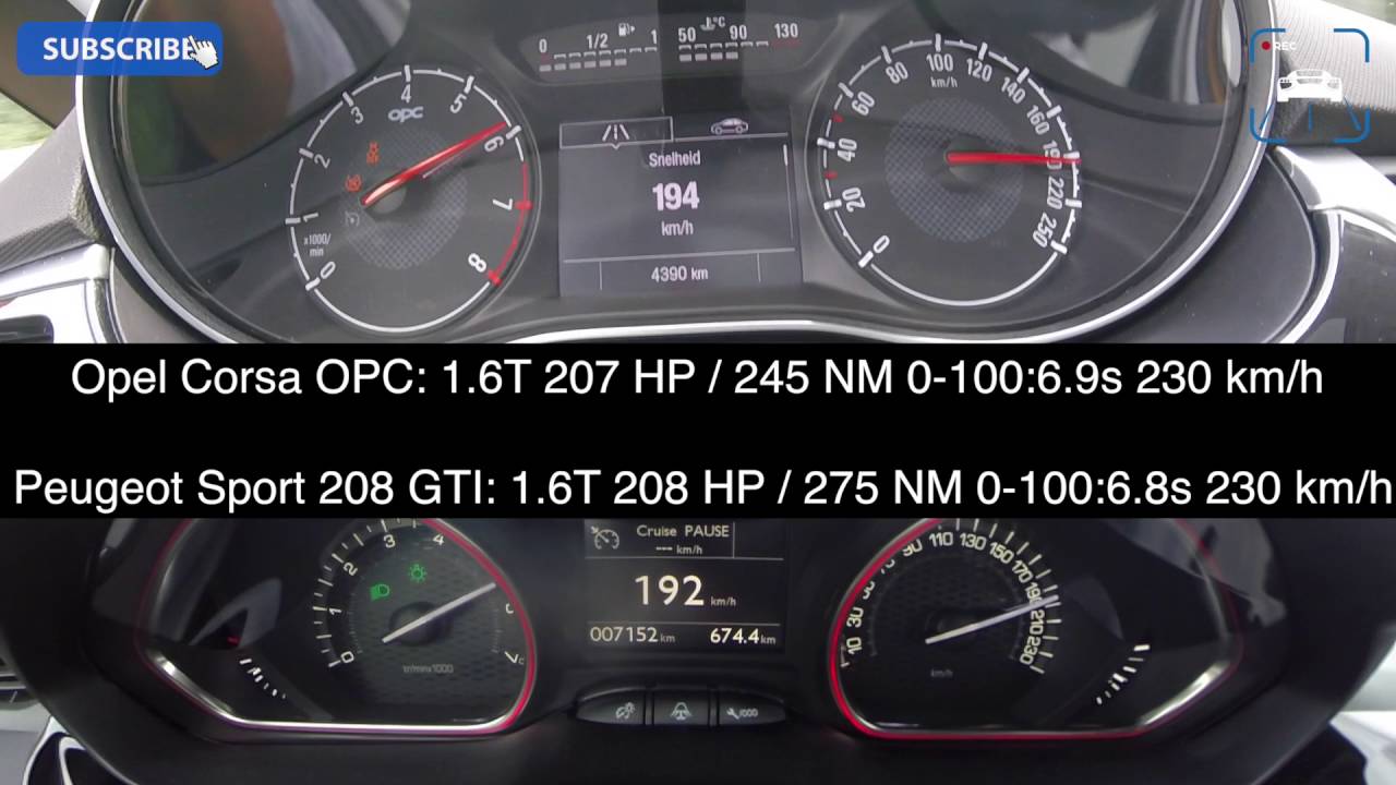 Peugeot Sport 208 GTi vs Opel Corsa OPC 0-200 km/h ...