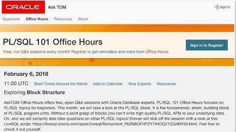 PL/SQL 101 Office Hours February 6 2018