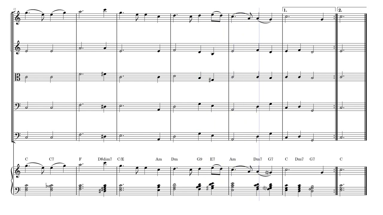 Auld Lang Syne - EASY String Quintet & Piano Sheet Music