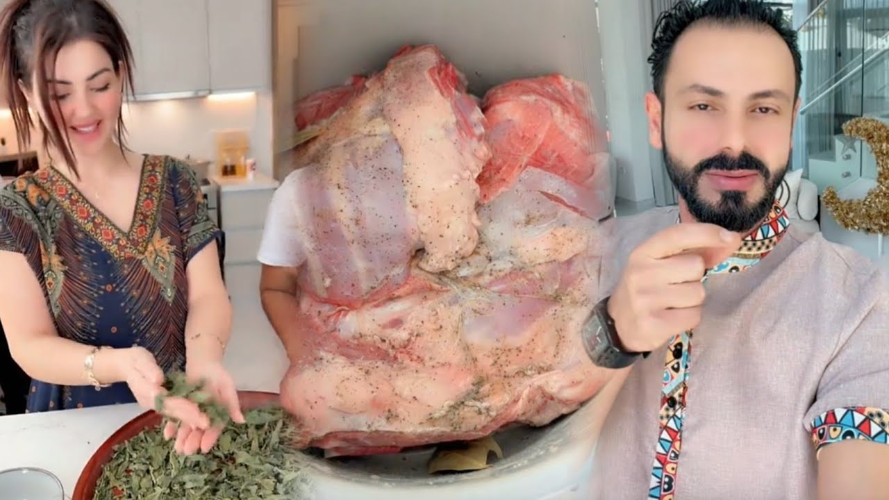 واخيرا عصام ونور شوفو تجهيزات الإفطار 😋 طبخة ملوخية مع ورق عنب ولحم وشحم 😍 🔥 