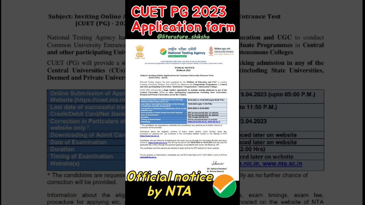 CUET PG 2023 APPLICATION FORM | OFFICIAL NOTICE RELEASED BY NTA 