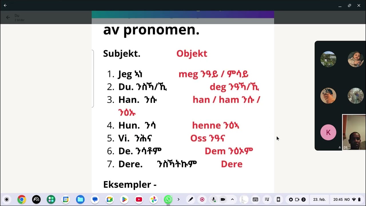 A1 subjekt og objekt pronomen