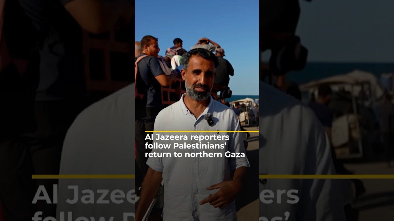 مراسلو قناة الجزيرة يتابعون عودة الفلسطينيين إلى شمال غزة | AJ#shorts