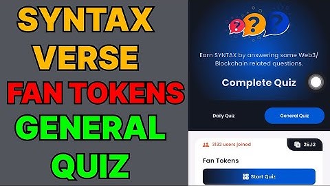 Syntax General Quiz | Fan Tokens | Syntax verse general quiz answer today | FanTokens