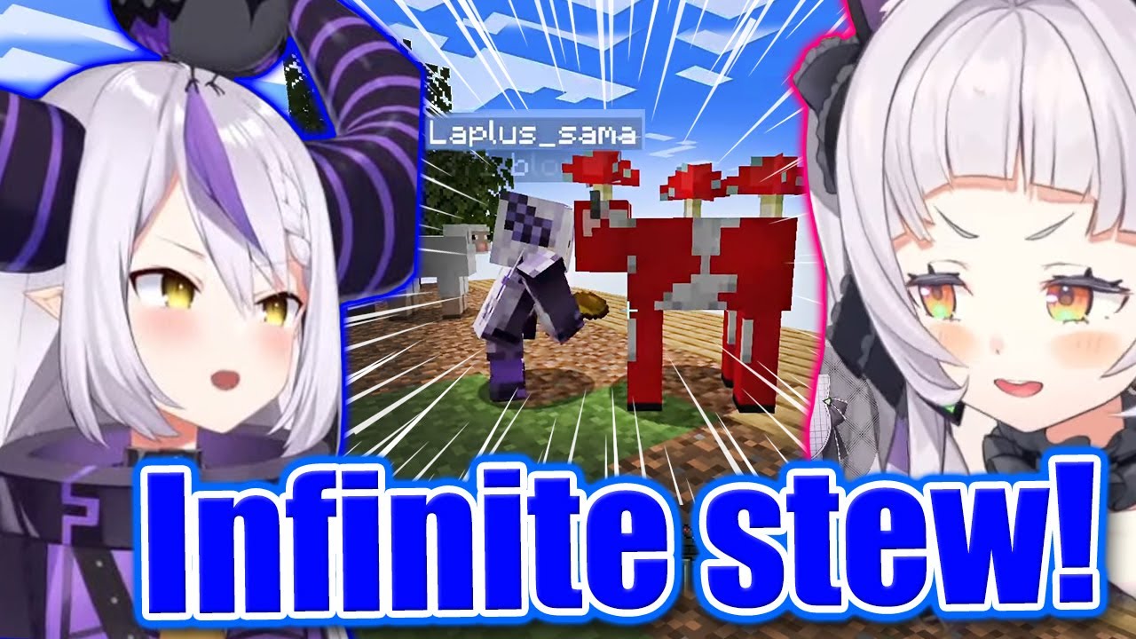 Laplus & Shion were BAFFLED by mushroom cow's efficiency - Minecraft Skyblock 【ENG Sub Hololive】