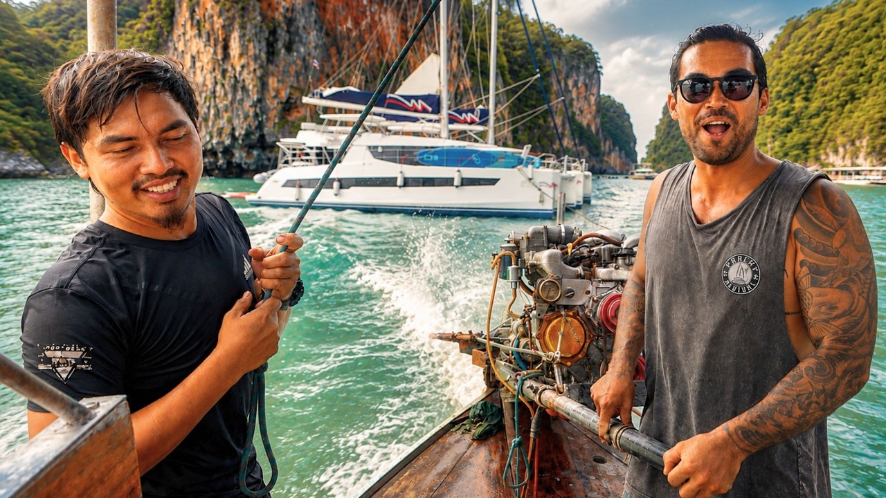 ⁣Getting into a HIGH SPEED RACE in a CRAZY WOODEN BOAT! - (Episode 375)