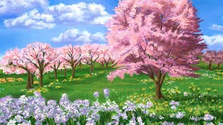 Spring Symphony: A Landscape Painting Demonstration of Cherry Blossoms and Wildflowers