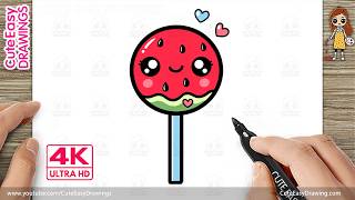 how draw cute watermelon lollipop easy kawaii drawing kids