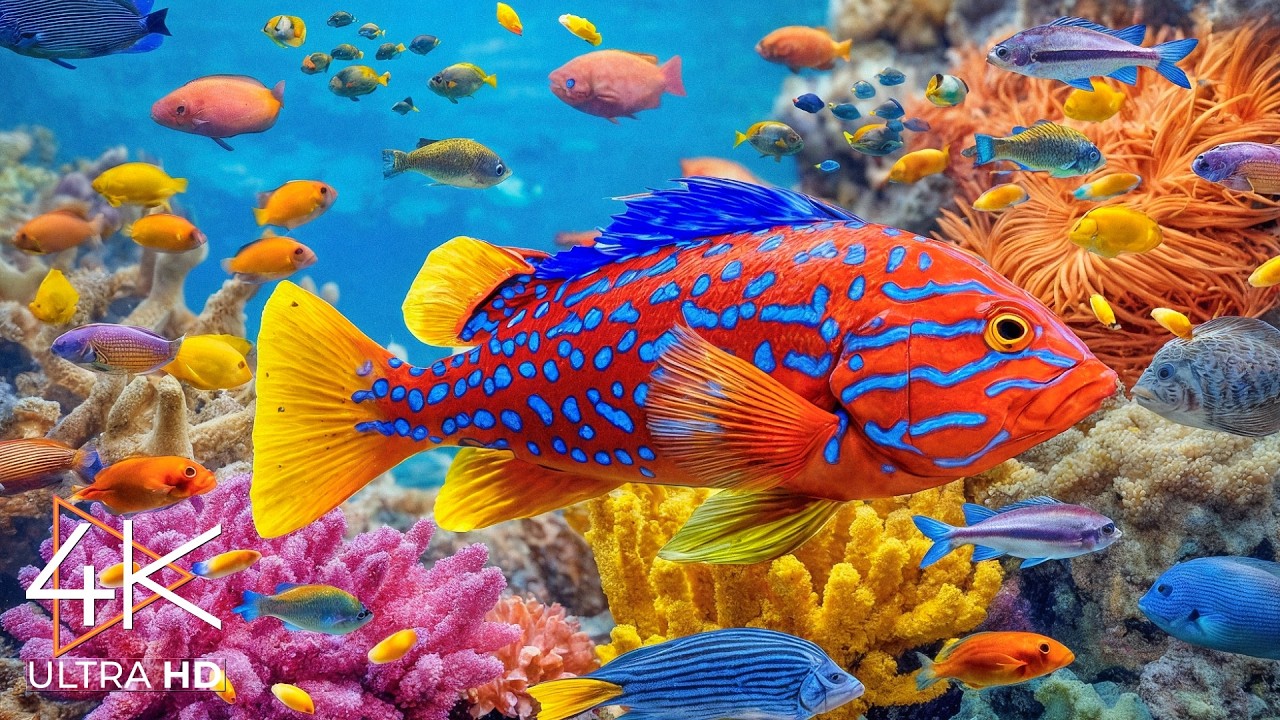 Видео из аквариума в формате 4K (ULTRA HD) 🐠 Красивые коралловые рифовые рыбки - расслабляющая музы