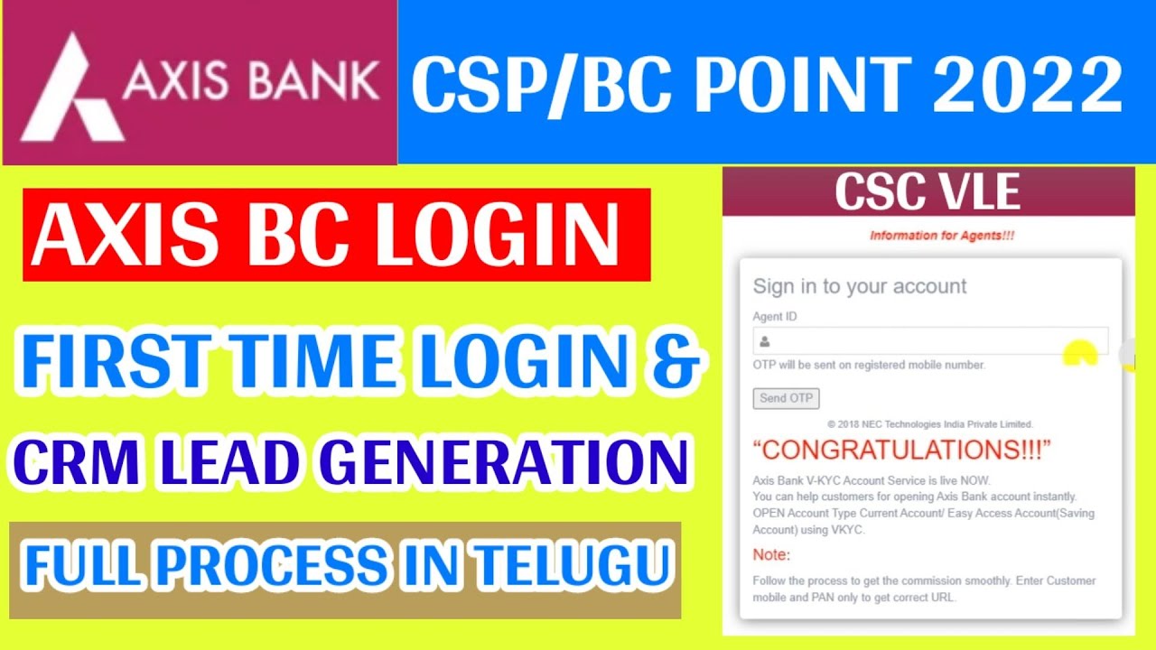 CSC VLE AXIS BANK BC PORTAL FIRST TIME LOGIN CRM LEAD GENERATION 