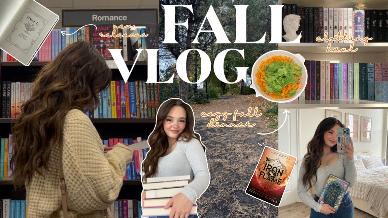 cozy day in my life 🍂🕯️🧣bookstore vlog, book haul + fall clothing haul ...