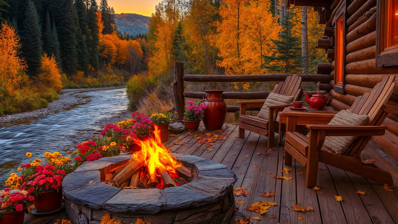 🍁 Tranquil Autumn Cabin by the River 🔥 Cozy Fire Pit, Relaxing Birdsong & Fall Evening Ambience