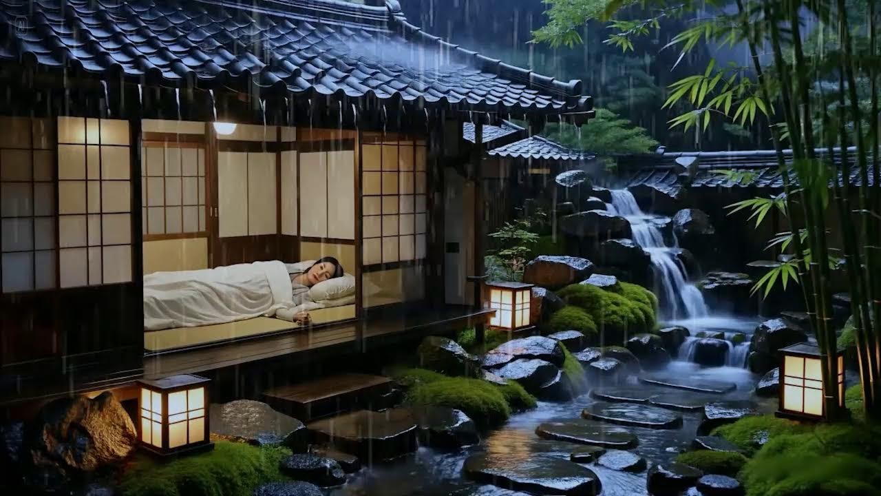 Japanese Rain Night 🌧️💤 Water Sounds for Deep Sleep & Relaxation
