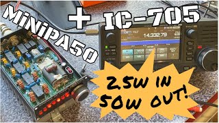 MiNiPA50 HF PA with Icom IC-705: compatibility, real power output, temperature test, heatsink mod.