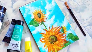Sunflower Painting With Acrylic | How to Paint Easy Sunflower and Blue Sky |Acrylic Painting