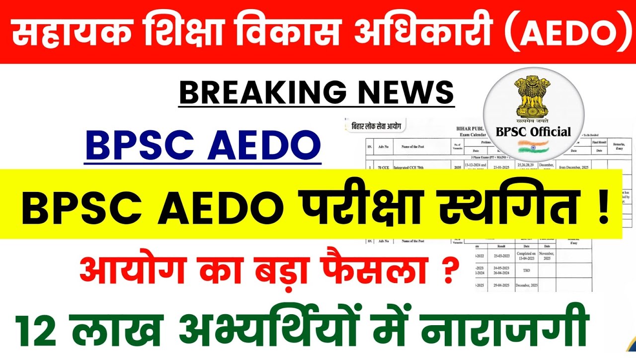 BPSC AEDO Exam Extended🔴BPSC AEDO परीक्षा स्थगित✅आयोग का बड़ा फैसला  