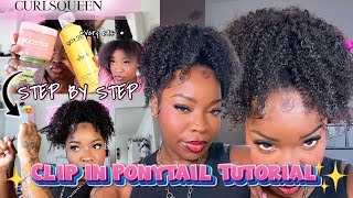 CURLY PONYTAIL USING JERRY CURLY HUMAN HAIR CLIP INS 😍🔥 STEP BY STEP *VERY EASY!* CURLSQUEEN ✨