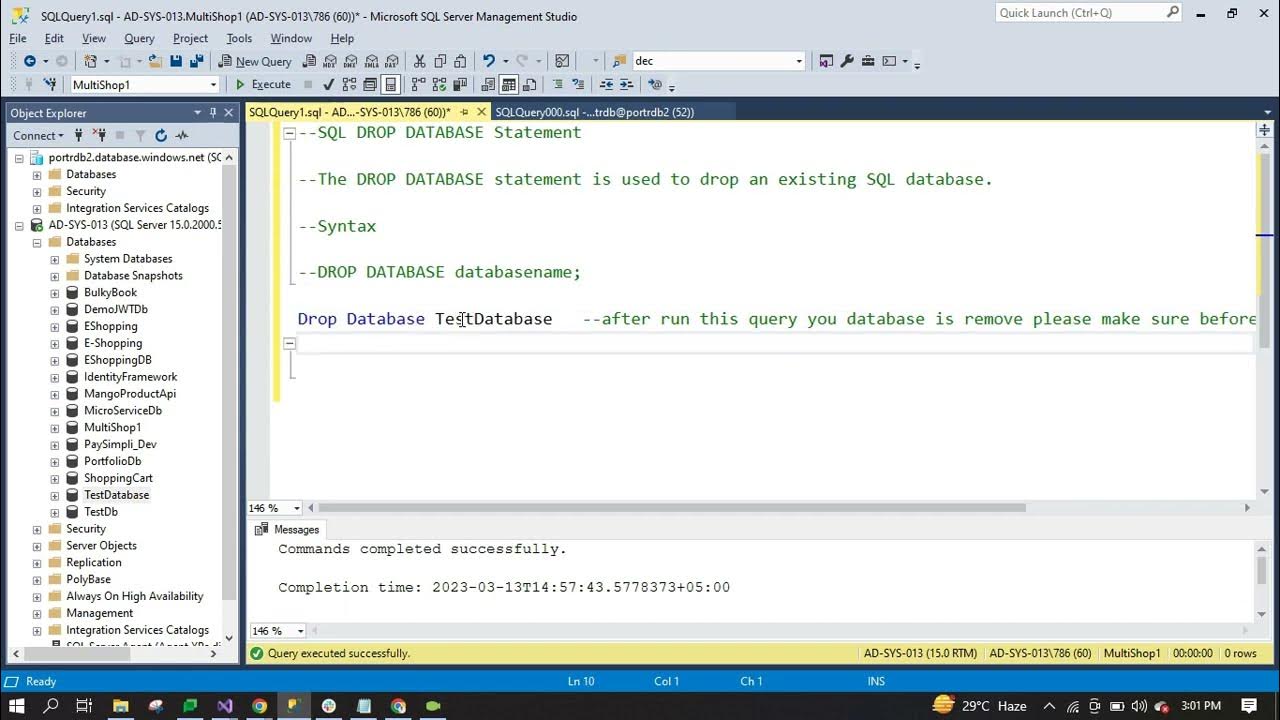 SQL DROP DATABASE Statement - YouTube