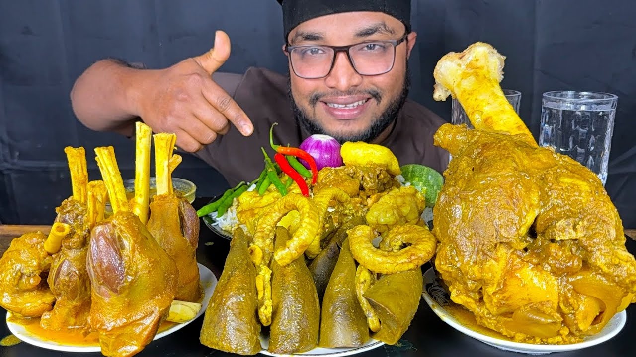 SPICY MUTTON CURRY, MUTTON OILY CURRY, MUTTON LUNGS CURRY AND BUFFALO LEG PIECE CURRY WITH RICE