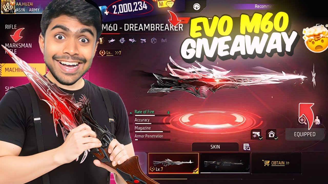 New Evo M60 Gun Skin Giveaway 🔥 Rip 15000 Diamonds Overpowered Gun Skin - Garena Free Fire 