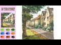 Landscape Watercolor - In the street (sketch & coloring, Arches rough) NAMIL ART