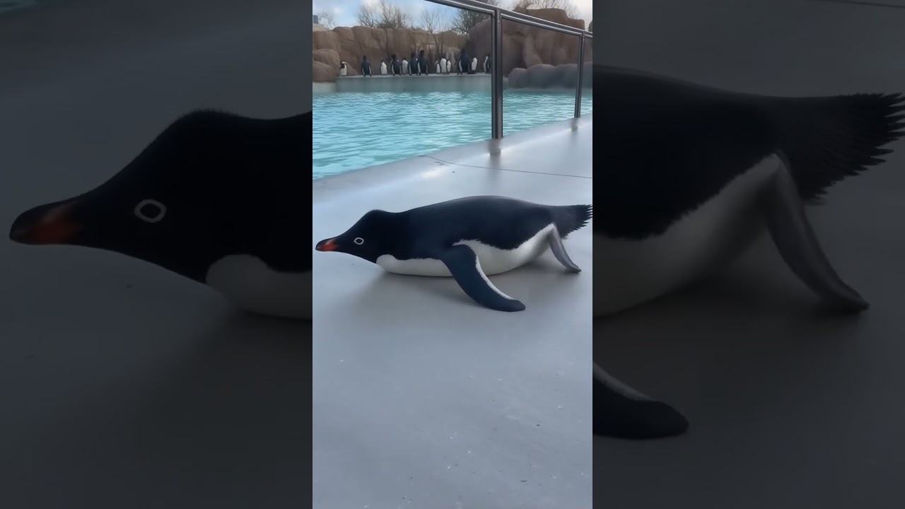 Penguin's epic sliding entrance! 🐧😂 