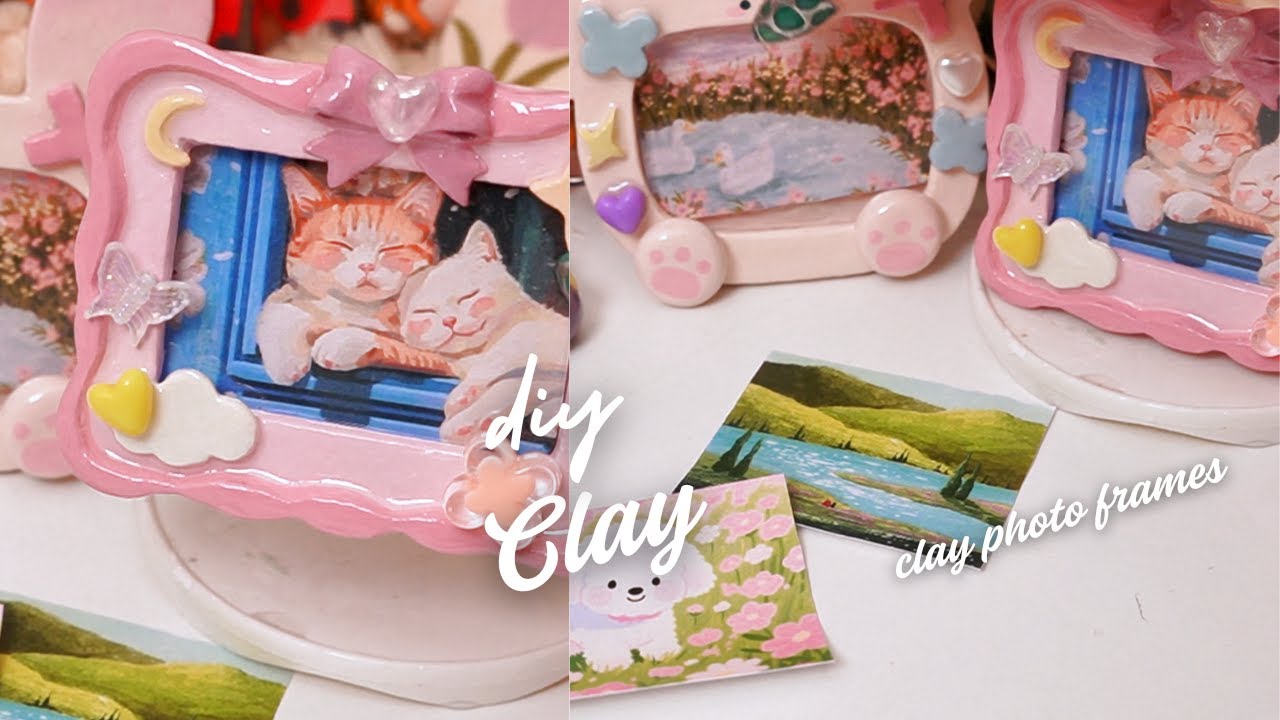 making cute photo frames with clay 🖼️ 🎞️ 🖼️  using air dry clay/ no bake