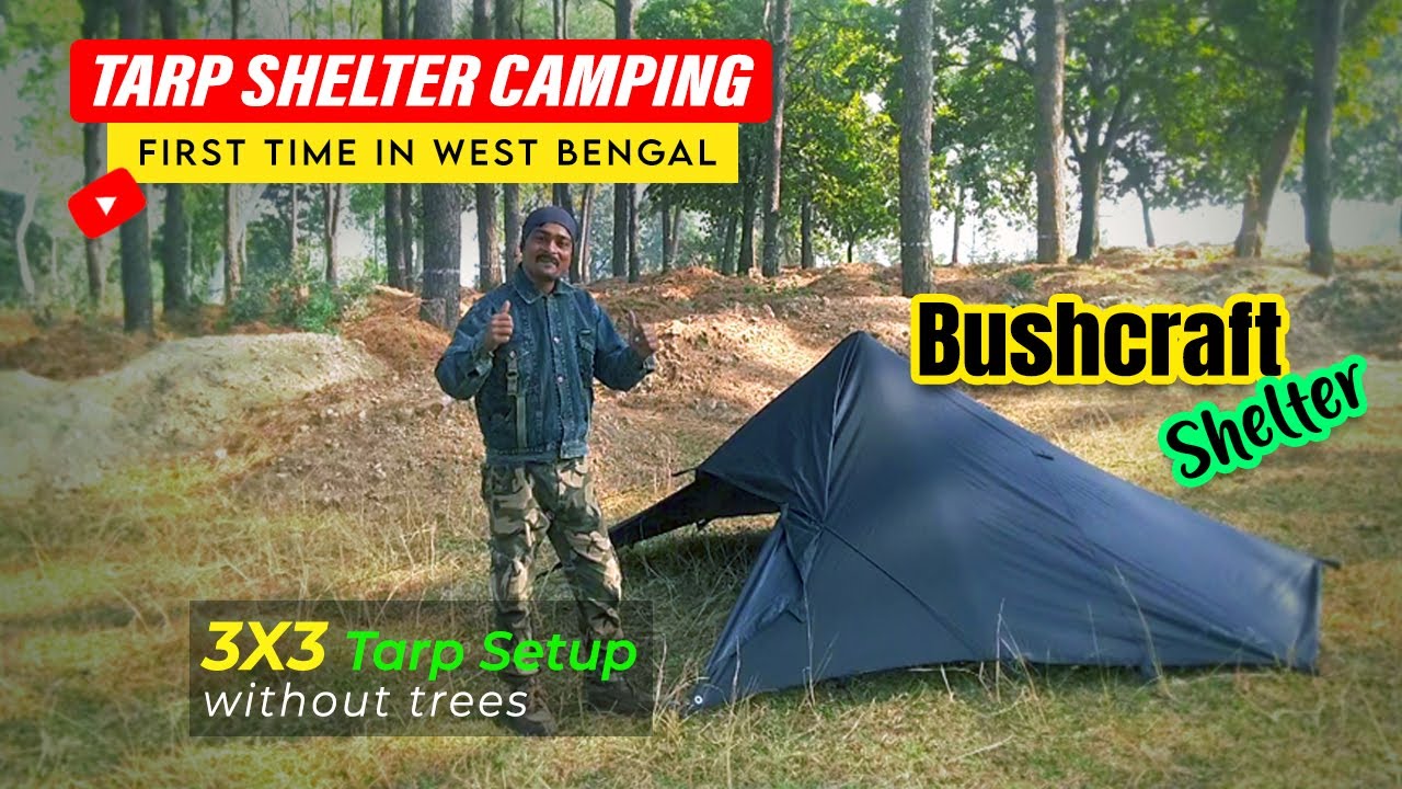 Camping tarp setup Tarp setup without trees Bushcraft camping