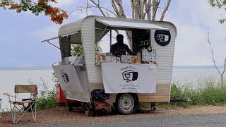 ASMR Cafe Vlog Mini Coffee Bar Pop Up Trailer Mobile Café Hopping Barista Work Easy DIY Kopi Street