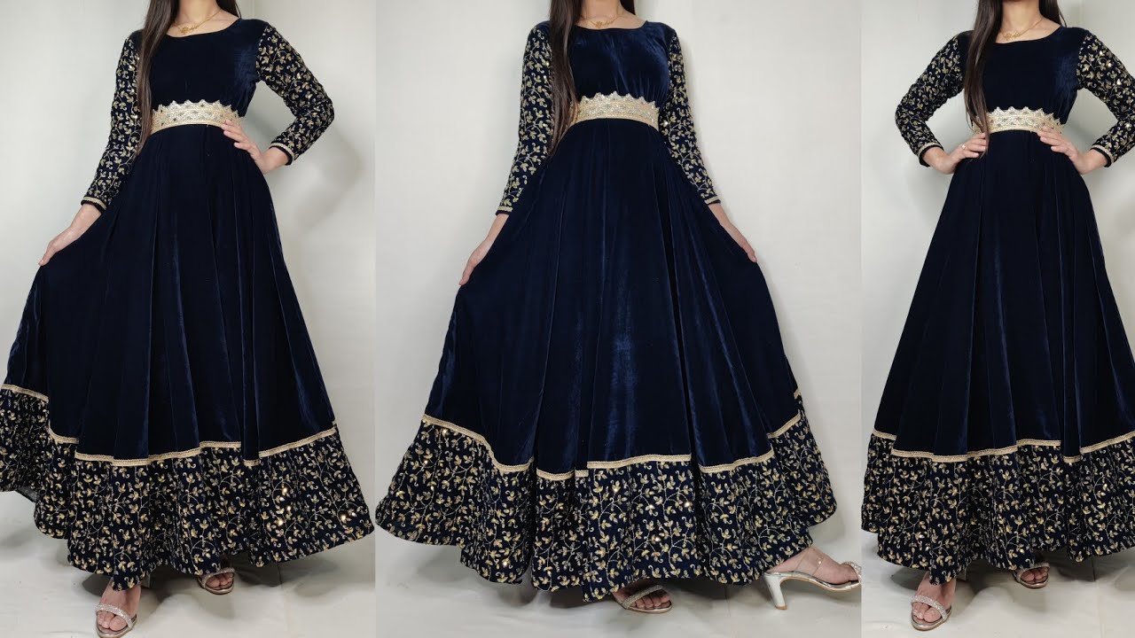 Navy Blue Velvet Floral Embroidered Bridal Lehenga Choli 3239LG07