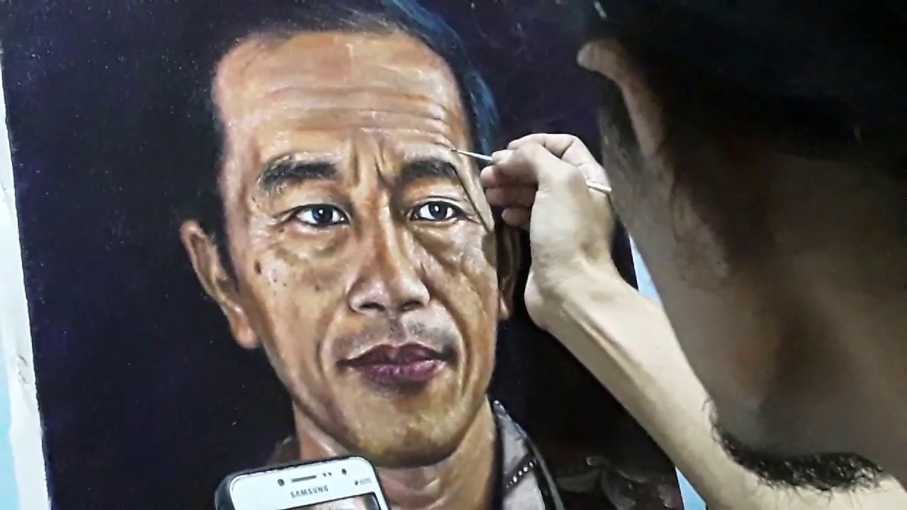 melukis dengan cat  minyak  lukis  foto painting potret 